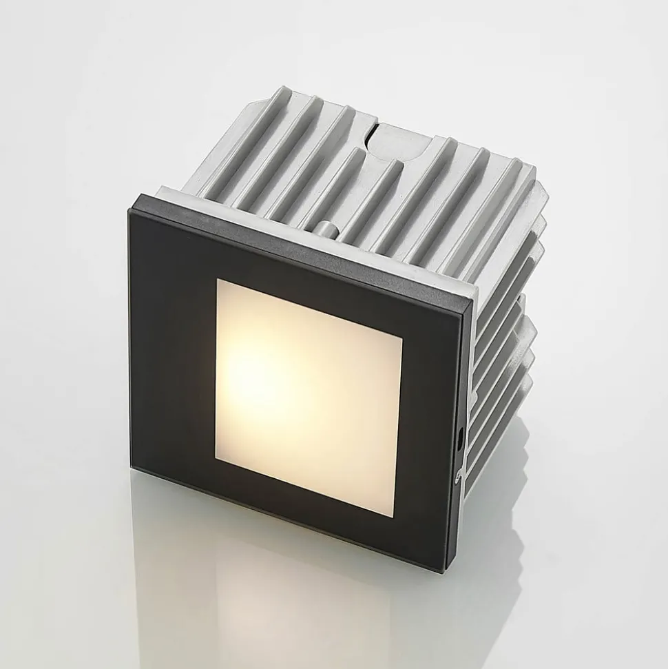 Arcchio LED wand inbouwlamp Zamo, zwart, 11 cm, IP65