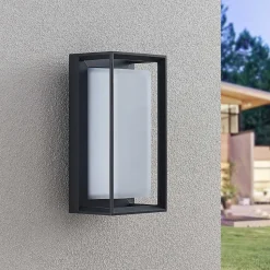 Arcchio LED wandlamp Ismera, antraciet/opaal, IP65, glas