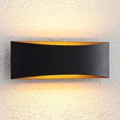 Arcchio LED wandlamp Jelle, 27 cm, zwart/goud, omhoog/omlaag