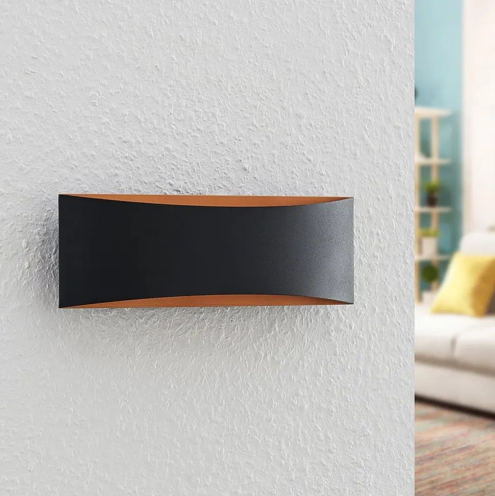 Arcchio LED wandlamp Jelle, 27 cm, zwart/goud, omhoog/omlaag