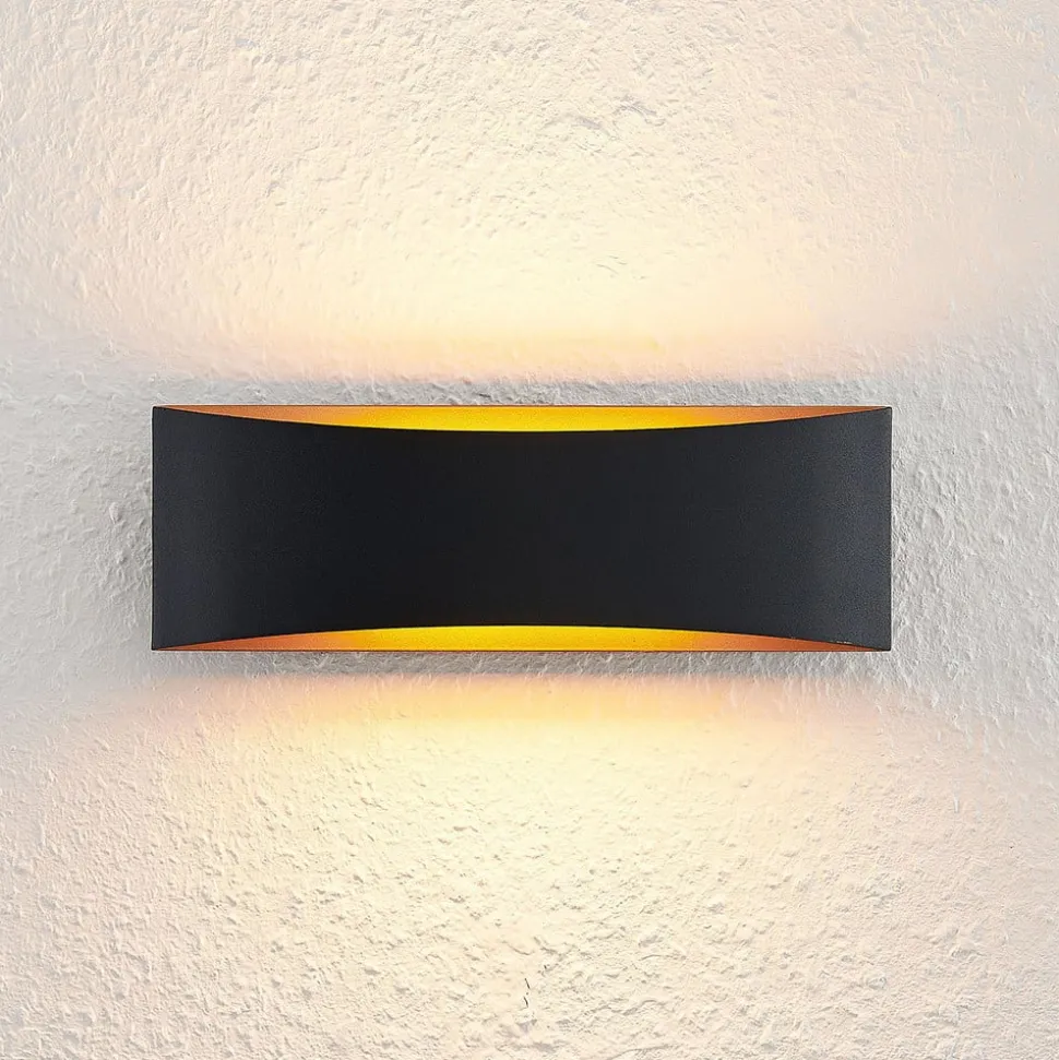 Arcchio LED wandlamp Jelle, 27 cm, zwart/goud, omhoog/omlaag