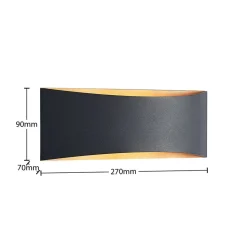 Arcchio LED wandlamp Jelle, 27 cm, zwart/goud, omhoog/omlaag