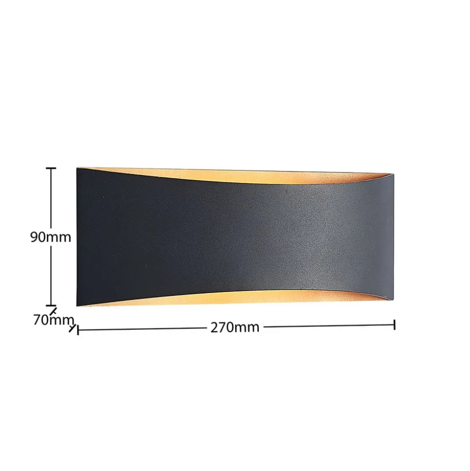 Arcchio LED wandlamp Jelle, 27 cm, zwart/goud, omhoog/omlaag