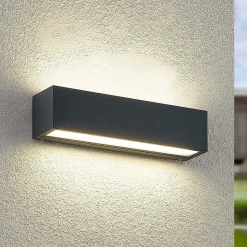 Arcchio LED wandlamp Lengo, 25cm, antraciet, omhoog/omlaag, CCT