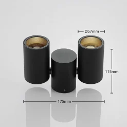 Arcchio plafondlamp Gesina, 2-lichts, zwart, aluminium, 17,5 cm