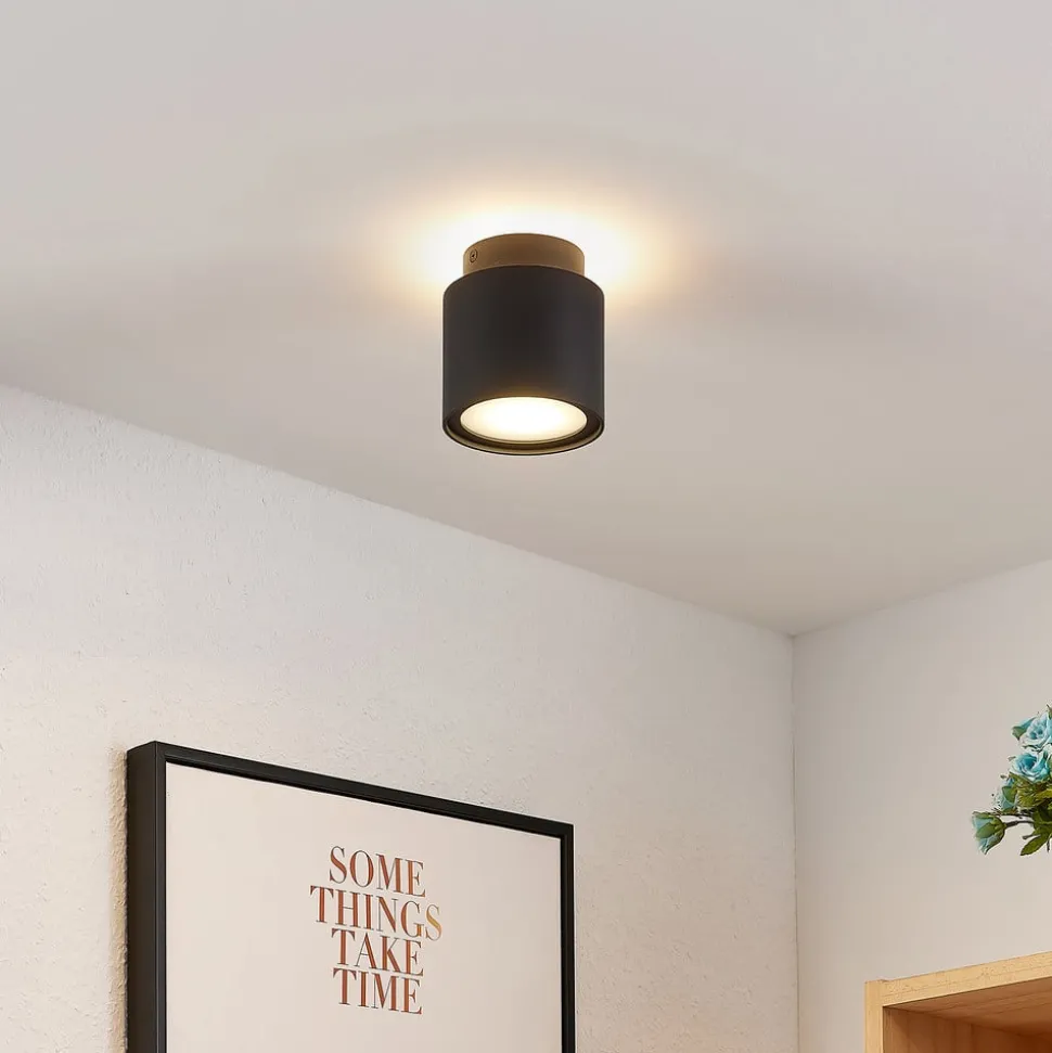 Arcchio plafondlamp Walisa, Ø 10 cm, zwart, diffuser, GU10