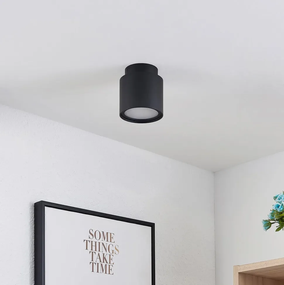 Arcchio plafondlamp Walisa, Ø 10 cm, zwart, diffuser, GU10