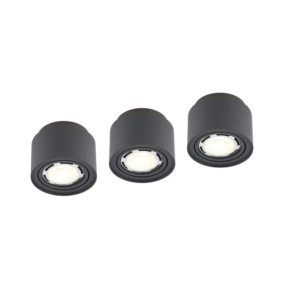 Arcchio plafondlamp Walisa, rond, zwart, aluminium, set van 3