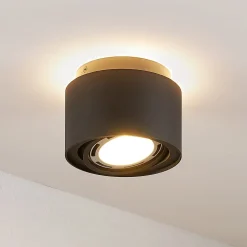 Arcchio plafondlamp Walisa, Ø 15 cm, zwart, metaal, GU10