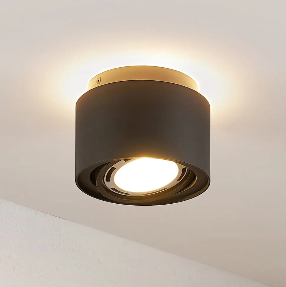 Arcchio plafondlamp Walisa, Ø 15 cm, zwart, metaal, GU10