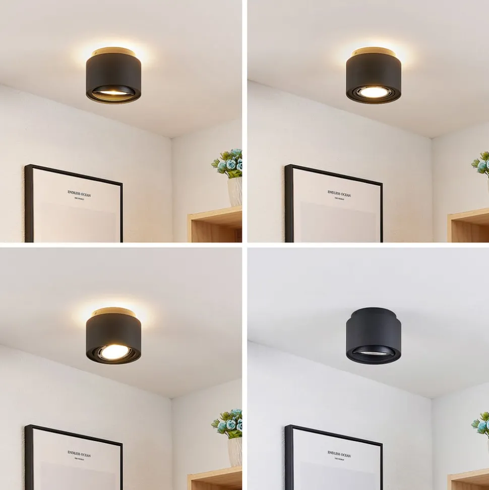 Arcchio plafondlamp Walisa, Ø 15 cm, zwart, metaal, GU10