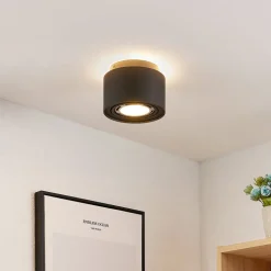 Arcchio plafondlamp Walisa, Ø 15 cm, zwart, metaal, GU10