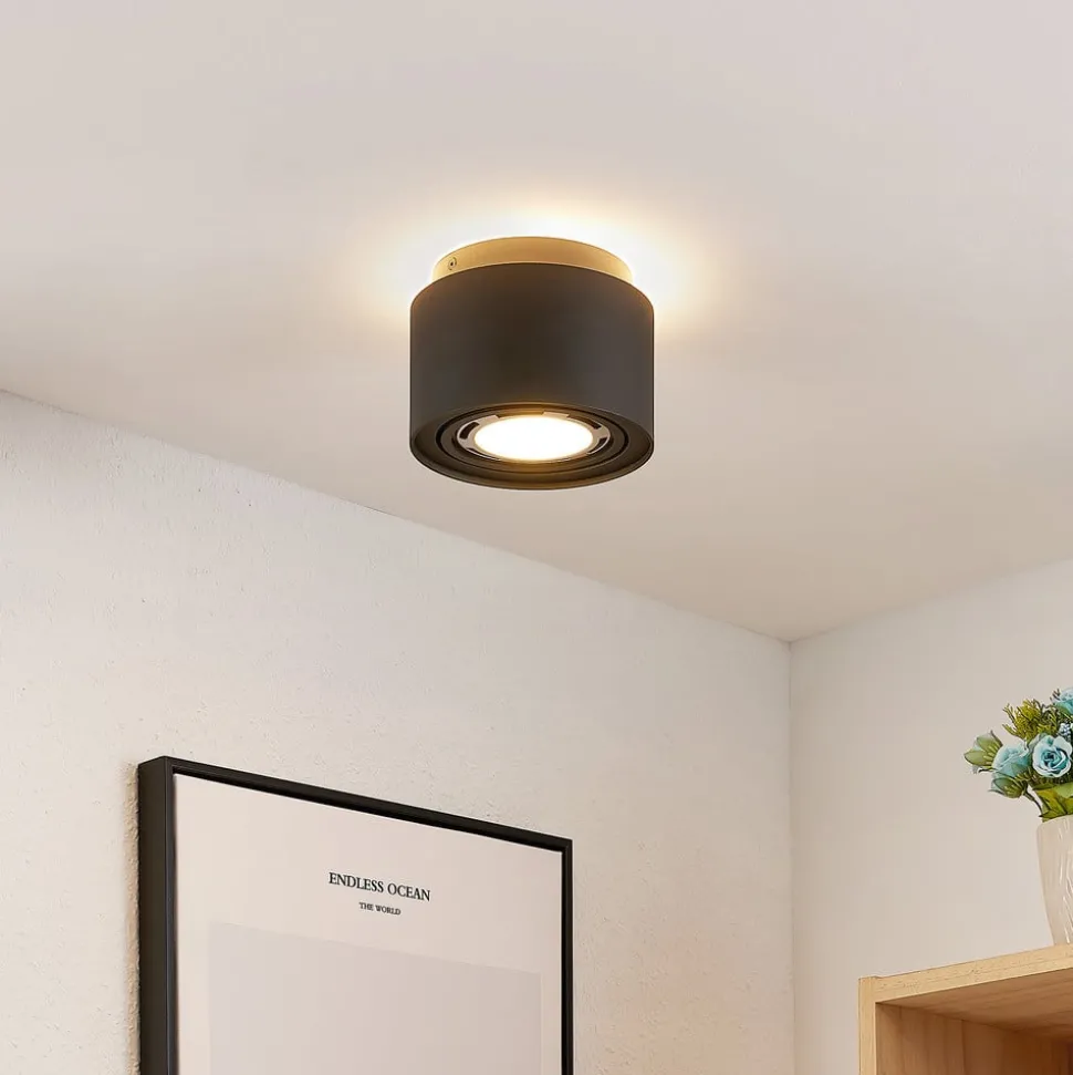 Arcchio plafondlamp Walisa, Ø 15 cm, zwart, metaal, GU10