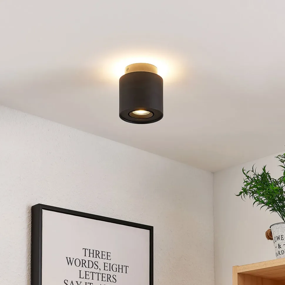 Arcchio plafondlamp Walisa, Ø 10 cm, zwart, metaal, GU10