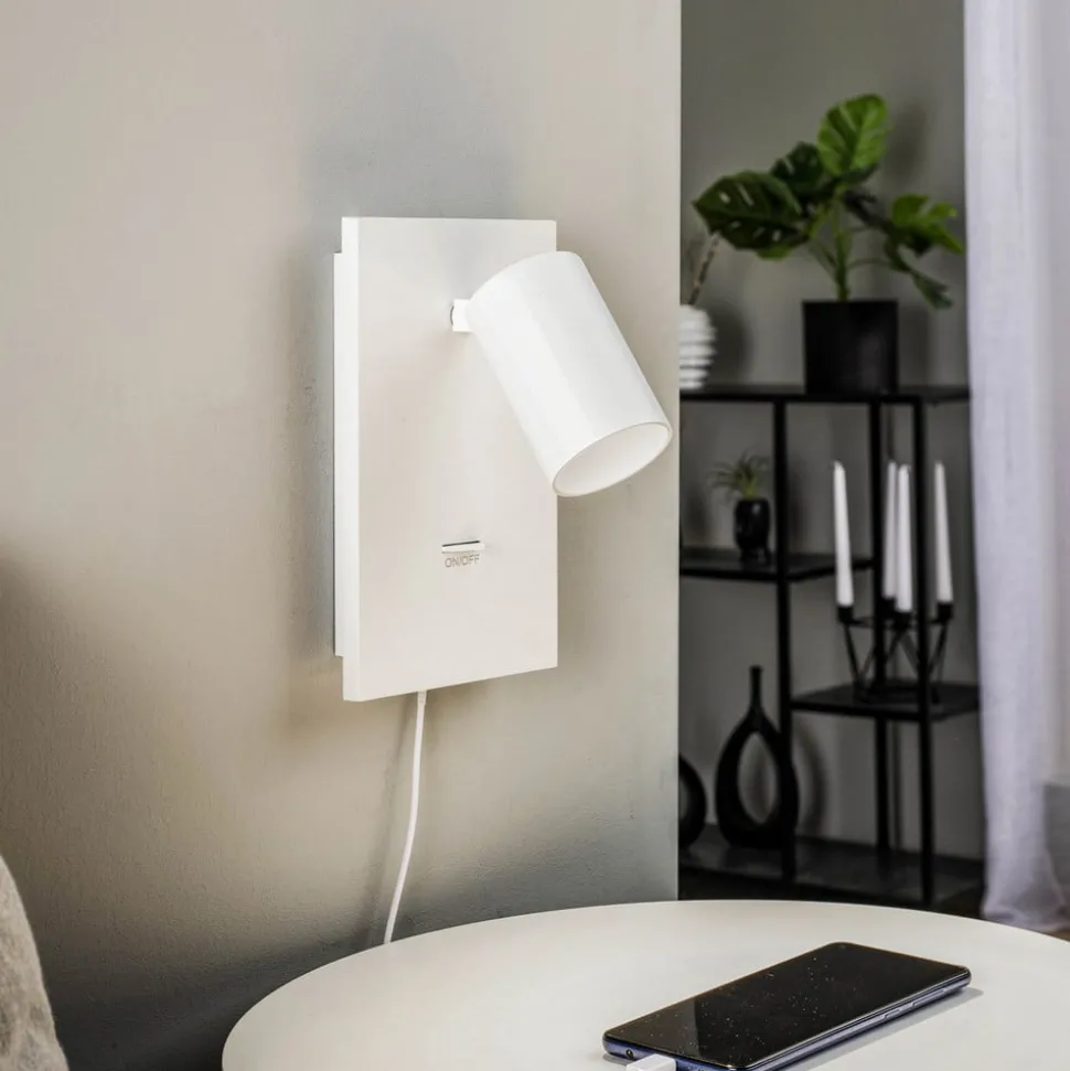 Arcchio spot Brinja, wit, metaal, USB-C, schakelaar, GU10