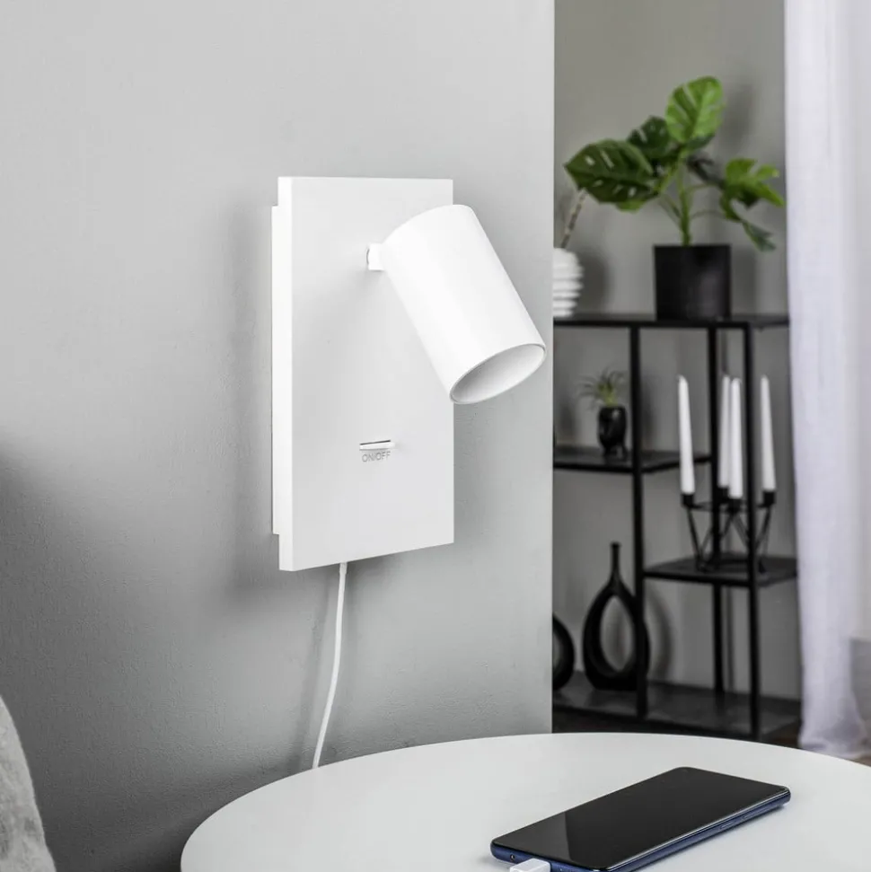 Arcchio spot Brinja, wit, metaal, USB-C, schakelaar, GU10