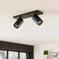 Arcchio spot Brinja, zwart, hoekig, Ø 6 cm, 2-lichts, GU10