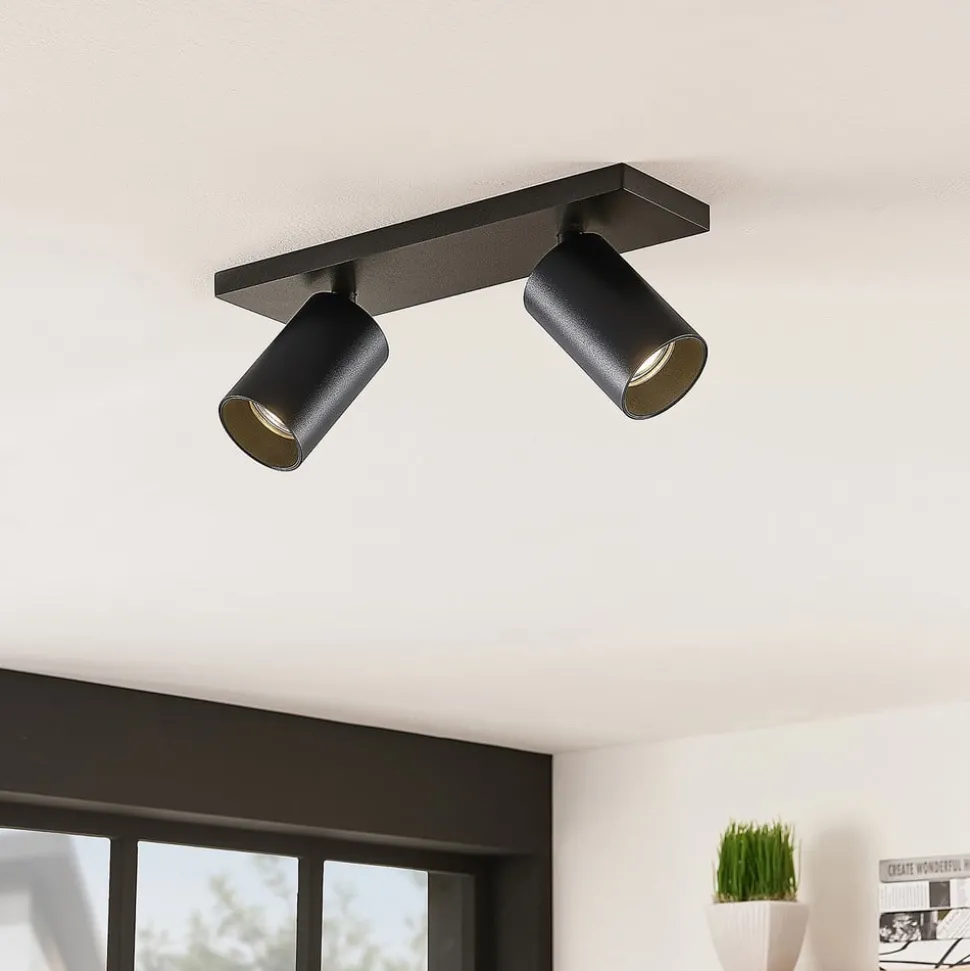 Arcchio spot Brinja, zwart, hoekig, Ø 6 cm, 2-lichts, GU10