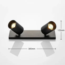 Arcchio spot Brinja, zwart, hoekig, Ø 6 cm, 2-lichts, GU10