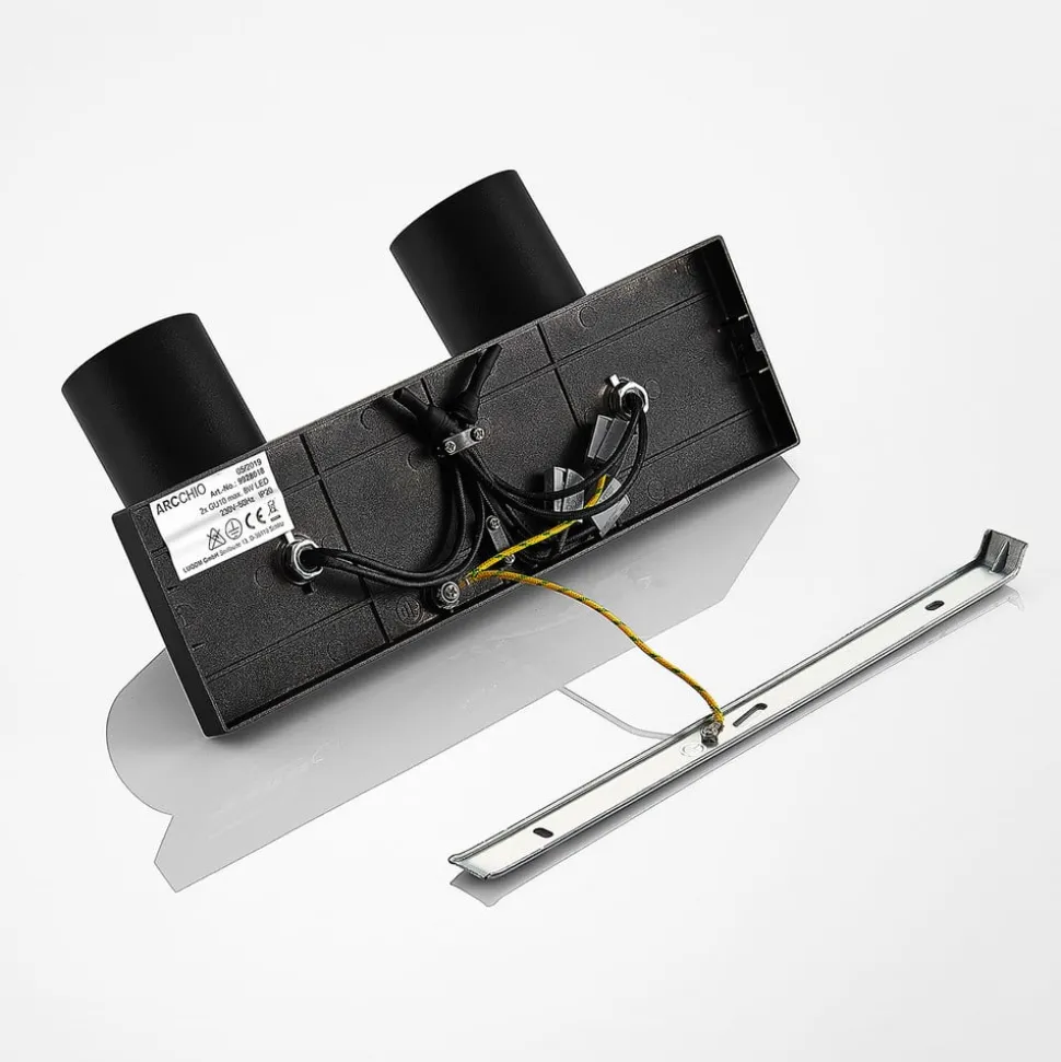 Arcchio spot Brinja, zwart, hoekig, Ø 6 cm, 2-lichts, GU10