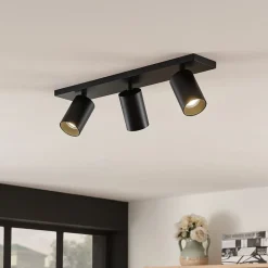 Arcchio spot Brinja, zwart, hoekig, Ø 6 cm, 3-lamps, GU10