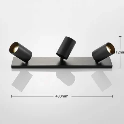 Arcchio spot Brinja, zwart, hoekig, Ø 6 cm, 3-lamps, GU10