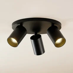 Arcchio spot Brinja, zwart, rond, Ø 6 cm, 3-lamps, GU10