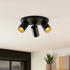 Arcchio spot Brinja, zwart, rond, Ø 6 cm, 3-lamps, GU10