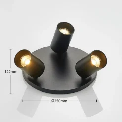 Arcchio spot Brinja, zwart, rond, Ø 6 cm, 3-lamps, GU10