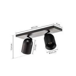 Arcchio spot Brinja, zwart, hoekig, Ø 7 cm, 2-lamps, GU10