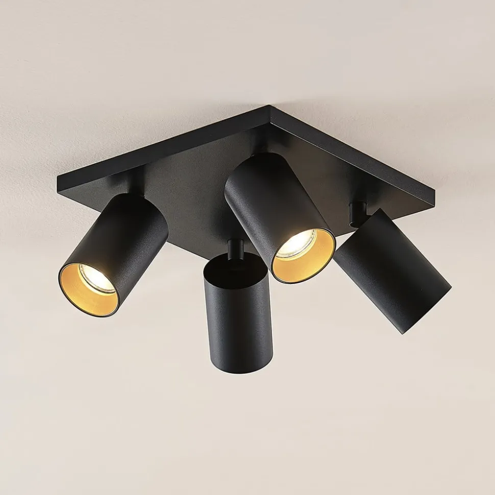 Arcchio spot Brinja, zwart, hoekig, Ø 6 cm, 4-lamps, GU10