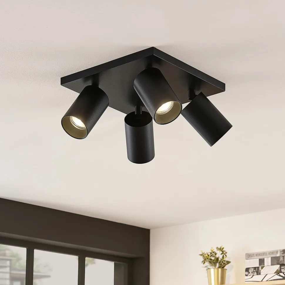 Arcchio spot Brinja, zwart, hoekig, Ø 6 cm, 4-lamps, GU10