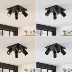 Arcchio spot Brinja, zwart, hoekig, Ø 6 cm, 4-lamps, GU10