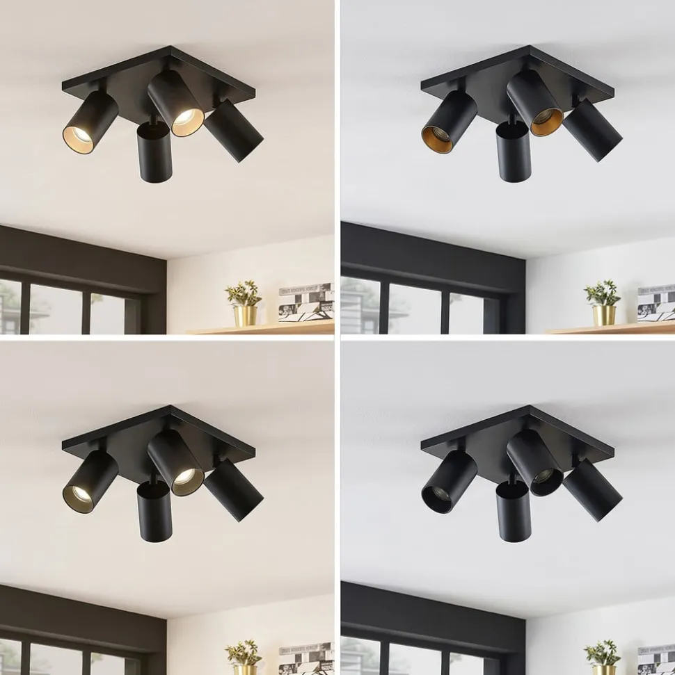 Arcchio spot Brinja, zwart, hoekig, Ø 6 cm, 4-lamps, GU10