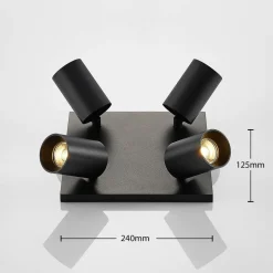 Arcchio spot Brinja, zwart, hoekig, Ø 6 cm, 4-lamps, GU10