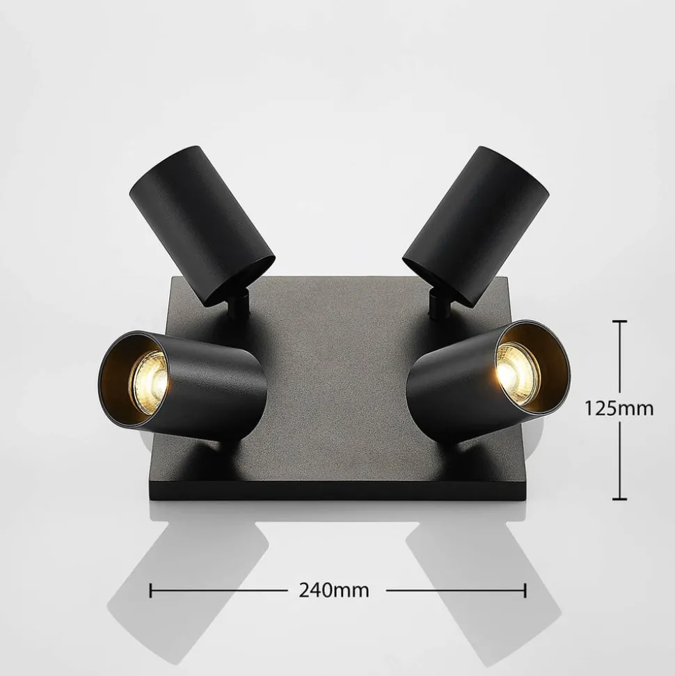 Arcchio spot Brinja, zwart, hoekig, Ø 6 cm, 4-lamps, GU10