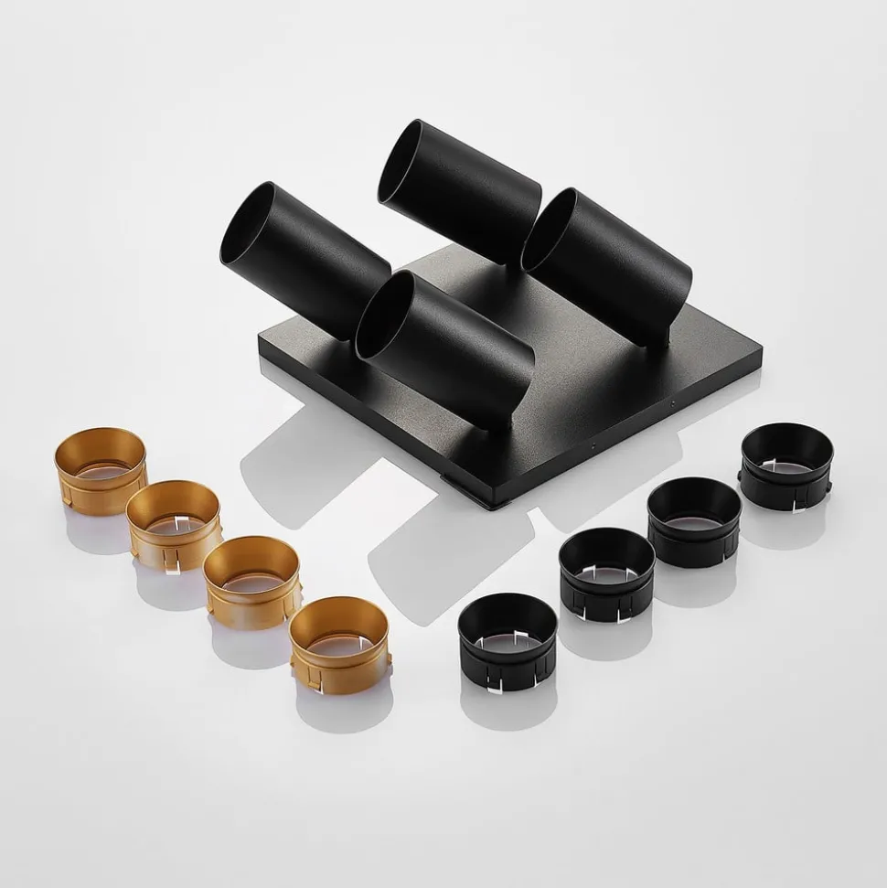 Arcchio spot Brinja, zwart, hoekig, Ø 6 cm, 4-lamps, GU10