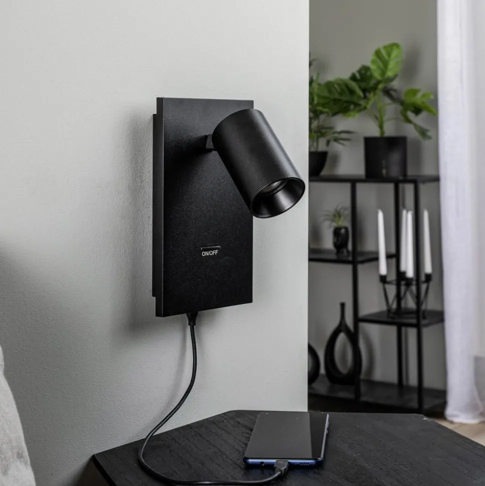 Arcchio spot Brinja, zwart, metaal, USB-C, schakelaar