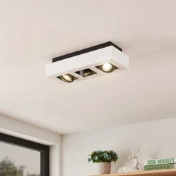 Arcchio spot Vince, 36 cm, 3-lamps, wit/zwart, GU10