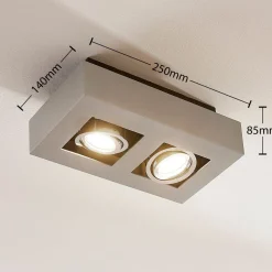 Arcchio spot Vince, 25 cm, 2-lamps, zilver, GU10