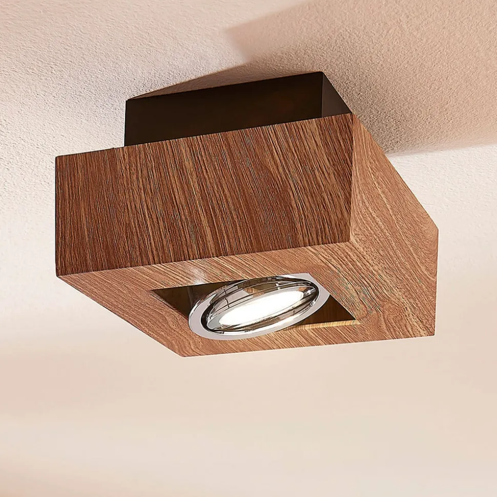 Arcchio spot Vince, 14 x 14 cm, houtkleurig, metaal, GU10