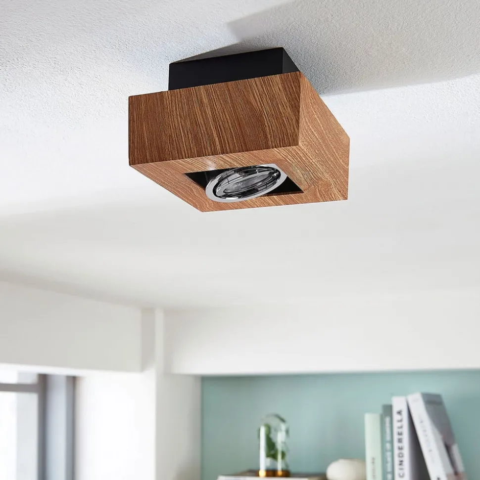 Arcchio spot Vince, 14 x 14 cm, houtkleurig, metaal, GU10