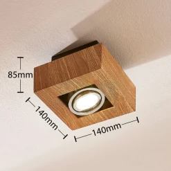 Arcchio spot Vince, 14 x 14 cm, houtkleurig, metaal, GU10