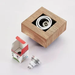 Arcchio spot Vince, 14 x 14 cm, houtkleurig, metaal, GU10