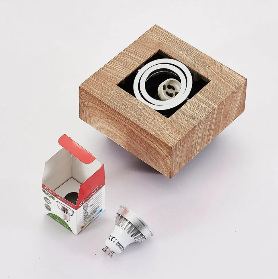 Arcchio spot Vince, 14 x 14 cm, houtkleurig, metaal, GU10