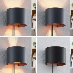 Arcchio wandlamp Zuzana, rond, zwart, stekker, 13 cm