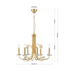 Ariane kroonluchter, goudkleurig, Ø 67,5 cm, kristal, 6-lamps.