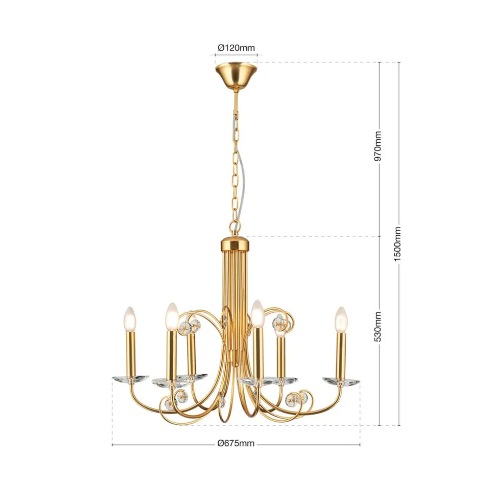 Ariane kroonluchter, goudkleurig, Ø 67,5 cm, kristal, 6-lamps.