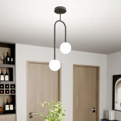 Atria plafondlamp, opaal/zwart, hoogte 76 cm, metaal, 2-lamps.