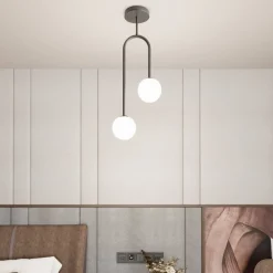 Atria plafondlamp, opaal/zwart, hoogte 76 cm, metaal, 2-lamps.